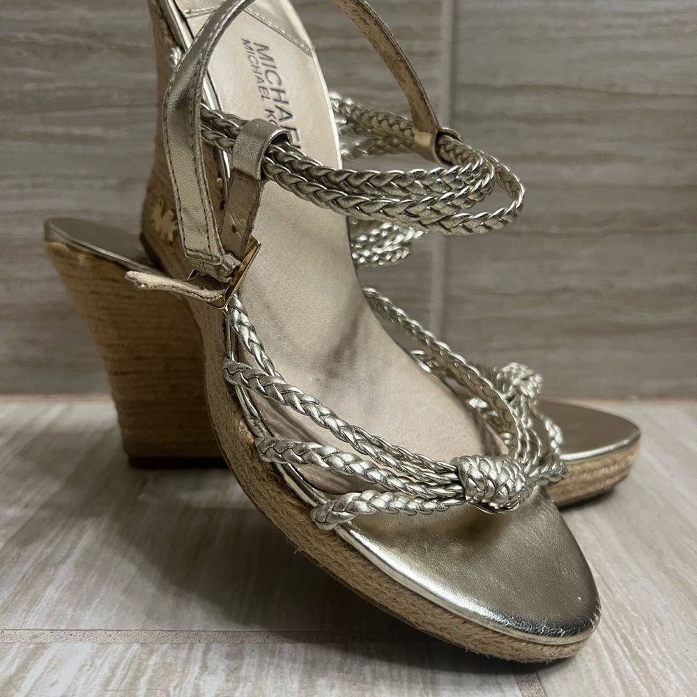 Michael Kors Gold Braided Wedge Sandals - Picture 7 of 7